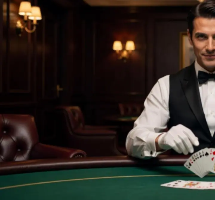 Dealer profesionist de poker pregătind masa de joc la Association des copropriétaires 